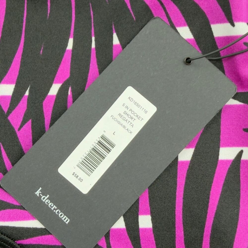 K-DEER 5” Pocket shorts Regatta Palm Fuchsia Black Sz LRG $58 Workout Yoga - Picture 4 of 6